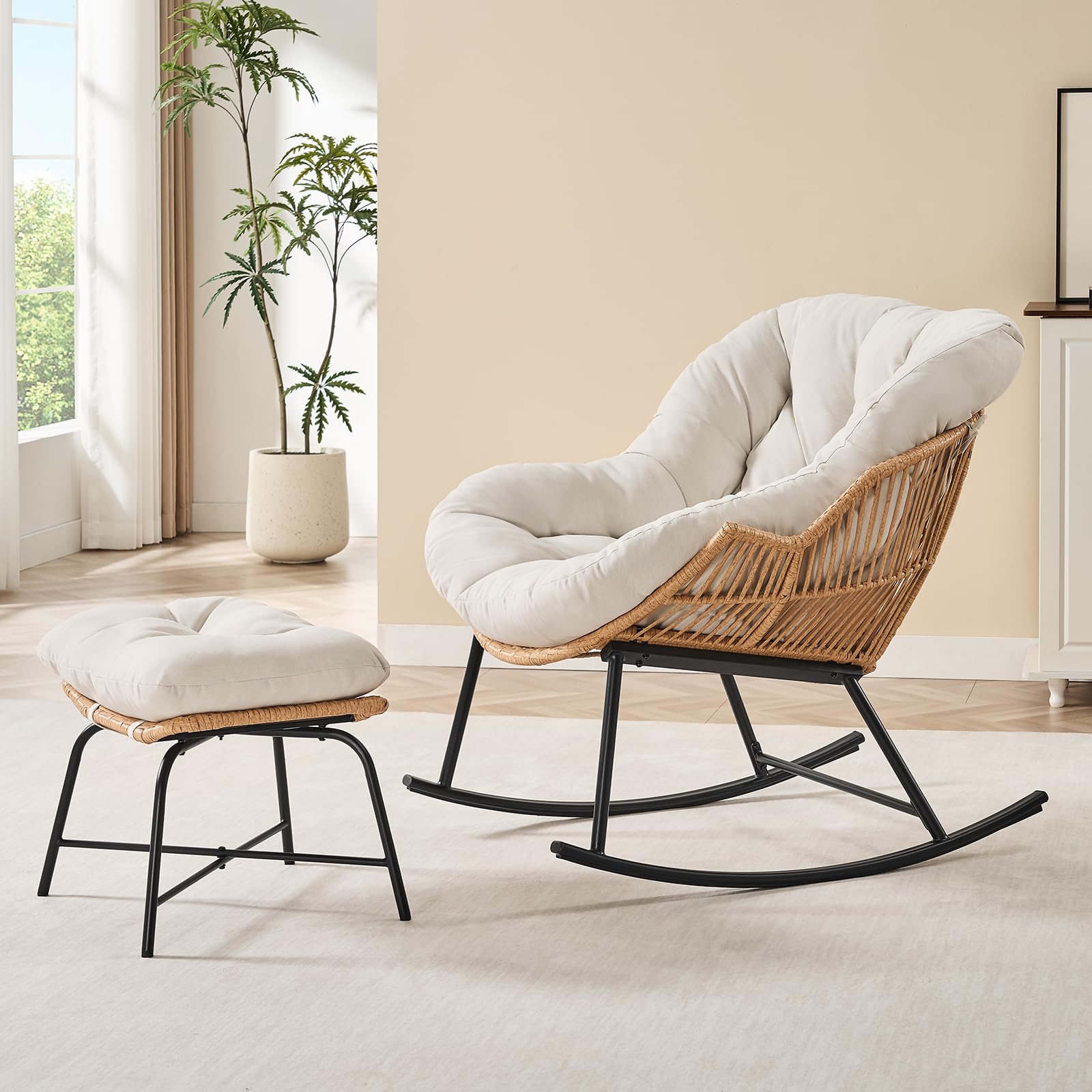 Outdoor Furniture Grey - Fauteuil à bascule Papasan en rotin