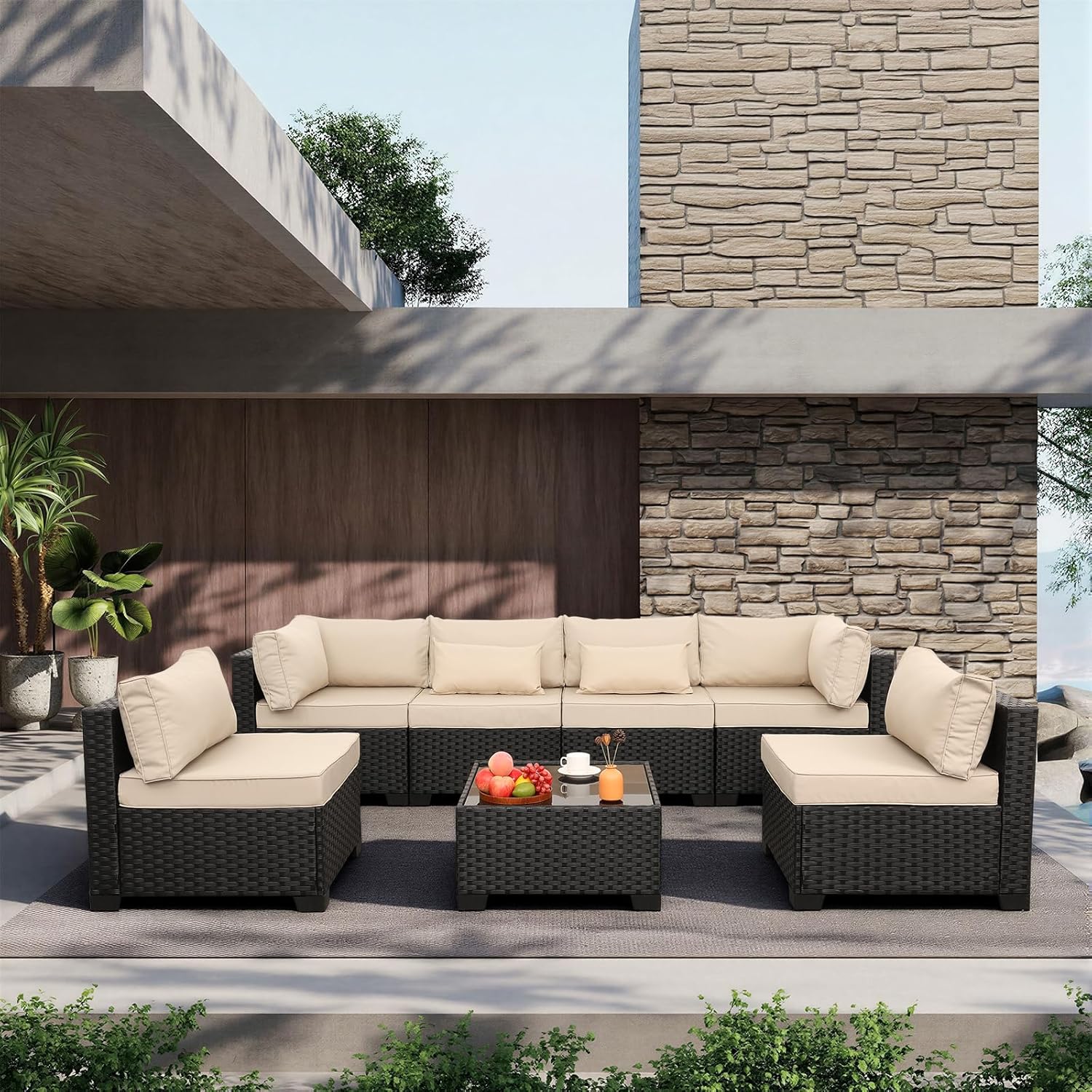 Outdoor Furniture Rattan - Ensemble de canapé modulable 7 pièces