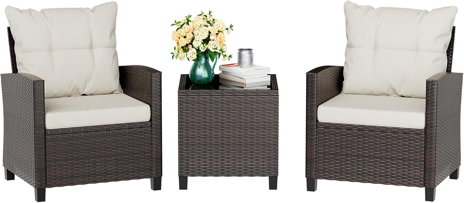 Outdoor Furniture Rattan - Ensemble bistro compact beige en rotin