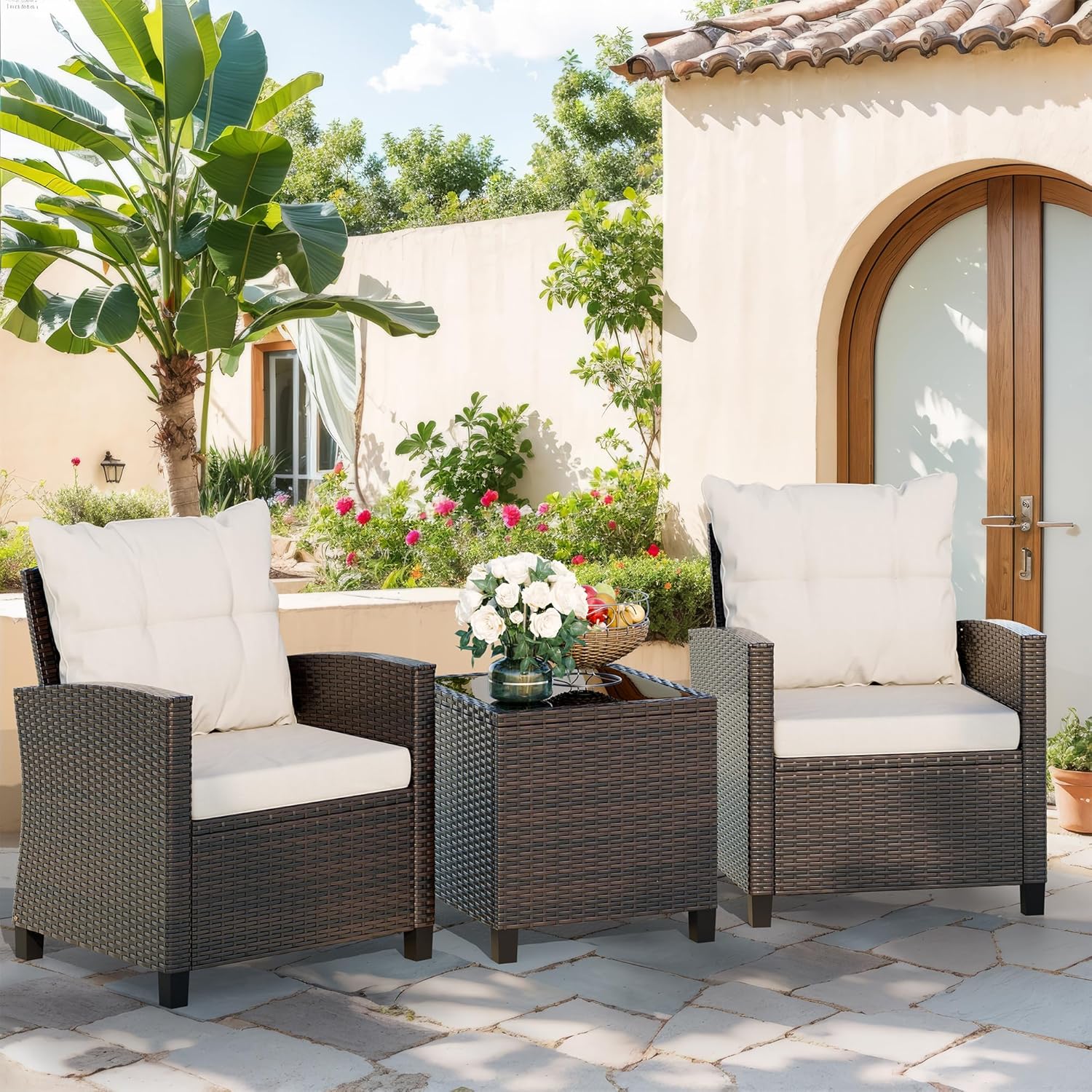 Ensemble bistro compact beige  - Outdoor Furniture Rattan avis et prix