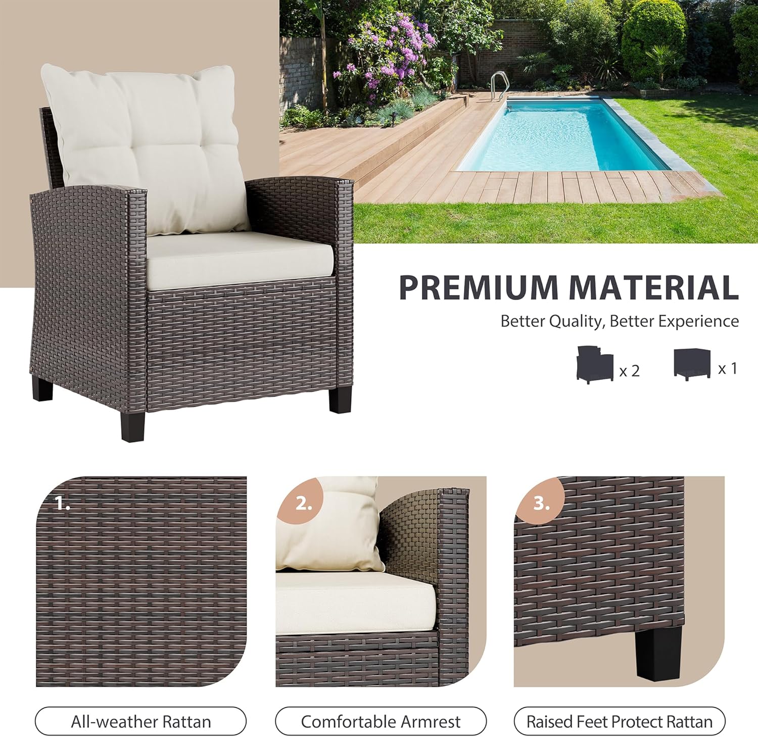 Ensemble bistro compact beige  - Outdoor Furniture Rattan avis et prix